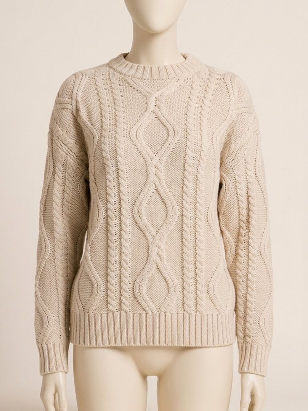 AUTOMET Cream Oversized Cable Knit Sweater Women's M Crew Neck Long Sleeve